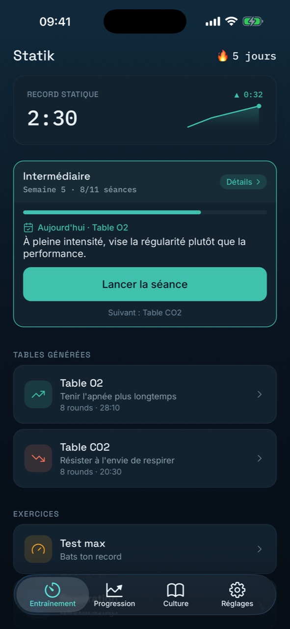 Accueil de Statik : record statique, programme en cours et tables générées